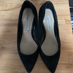 Saks fifth Avenue black suede pointed toe block heel